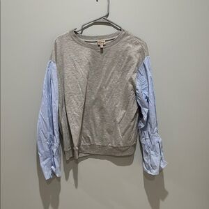 Gray Sweatshirt with Blue Sleeves